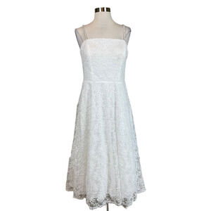 AQUA Women's Cocktail Dress Size 4 White Sequined Lace Sleeveless A-Line Midi
